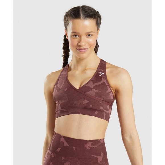 Gymshark Other - Gymshark Womens Adapt Camo Sports Bra Size M Burgundy Seamless Criss Cross Back